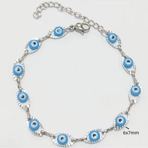 Turkish Evil Eye Chain Bracelet Blue and Silver